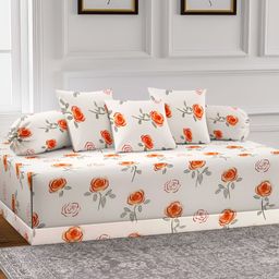 Arrabi 6Pcs Cream-Colored & Grey Floral-Printed Skin-Friendly Superfine Quality Diwan Set-picture-42