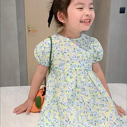 LULU & SKY Girls Floral Printed Puff Sleeve Cotton A-Line Dress-picture-17