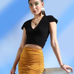 Popwings Women Solid V-Neck Crop Top-picture-4