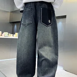 LULU & SKY Boys Wide Leg High-Rise Mildly Distressed Heavy Fade Stretchable Jeans image 3