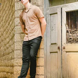 HERE&NOW Men Cuban Collar Textured Slim Fit Casual Shirt image 2