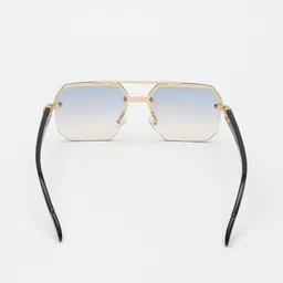 PELLE LUXUR Unisex Blue Lens & Black Oversized Sunglasses with image 2