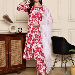 Rajnandini Women Floral Printed Regular Kurta with Trousers & With Dupatta-image-69