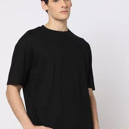 URBANICE Men Solid Round Neck Cotton Oversized T-shirt-image-67