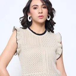 AKKRITI BY PANTALOONS Women Boucle Crop Pullover with Fuzzy Detail-picture-25