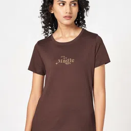 Ajile by Pantaloons Women Typography Printed Round Neck Cotton T-Shirt-image-86