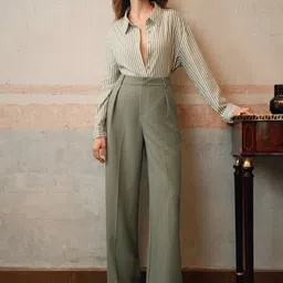 Chemistry Women Relaxed Straight Leg High-Rise Pleated Wide Leg Trousers image 2