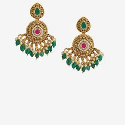 Kushal's Fashion Jewellery Gold-Plated Stone-Studded & Beaded Antique Jewellery Set image 4