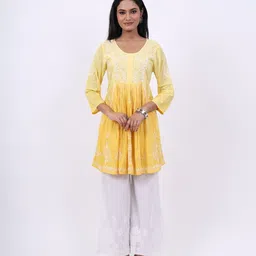 RIVAZ THREADS AND CO Women Floral Embroidered Round Neck Pure Cotton Anarkali Kurti-image-42