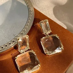 styledose Elegant Sterling Silver Cubic Zirconia Studded Square Drop Earrings image 5