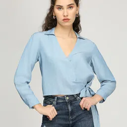 IZEL Women V-Neck Shirt Style Crop Top-picture-27