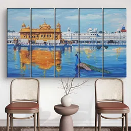 Myntra Elegant Homes Blue & Brown 5 Pieces Golden Temple MDF Wooden Wall Art-picture-15
