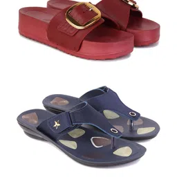 DRACKFOOT Women Pack Of 2 Open Toe Sandals with Buckles-image-37