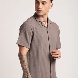 R&B Men Textured Cuban Collar Cotton Casual Shirt image 5
