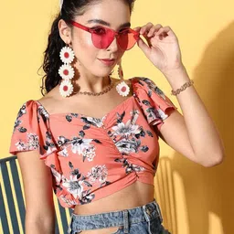 Moda Rapido Women Floral Printed Sweetheart Neck Crepe Top-picture-26