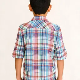 CAVIO Boys Comfort Fit Checked Spread Collar Cotton Casual Shirt image 5