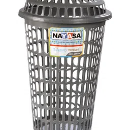 Nayasa Brown Textured Storage Basket With Lid Durable Laundry Bag 60 L image 4