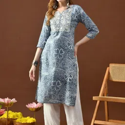 BKApparels Women Embroidered Flared Sleeves Thread Work Floral Kurta image 2