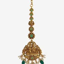 Kushal's Fashion Jewellery Gold-Plated Artificial Beads Studded Maang Tikka Head Jewellery image 2