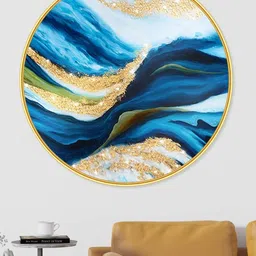 Livin'luxe Blue Wave Printed Wall Hallway Round Painting Wall Art 16" x 16" image 3