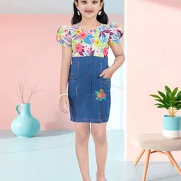 Lei-Chie Floral Embroidered Puff Sleeve Denim A-Line Midi Dress-picture-21