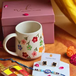 WEAVING HOMES Stone Studded & Beaded Thread Rakhi With Mug & Earrings-picture-11