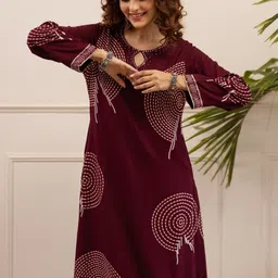 HERE&NOW Geometric Printed Round Neck Straight Kurta With Palazzos image 3