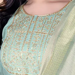 Ethnic 3 You Women Floral Embroidered Regular Sequinned Pure Cotton Kurta with Trousers & With Dupatta image 3