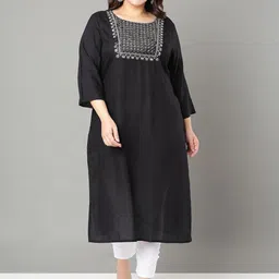Sztori Plus Size Floral Yoke Design Mirror Work Straight Kurta-picture-39