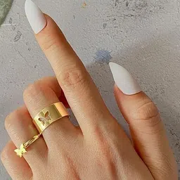 TheVineGirl Unisex Golden Butterfly Matching Love Couple Rings-image-3