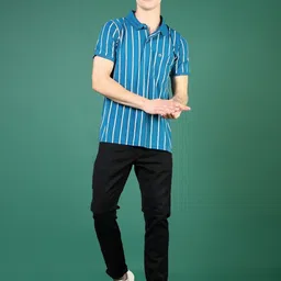 V-Mart Men Striped Polo Collar Cotton T-shirt image 3