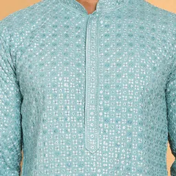Jompers Geometric Embroidered Mandarin Collar Sequinned Straight Kurta image 4