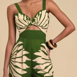 Miss Mosa By Akanksha Sabella Cut-Out Romper In Green-image-6