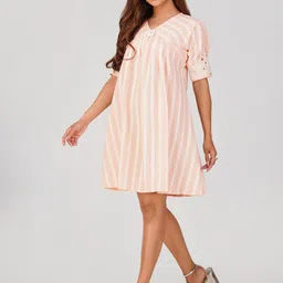 Bindigasm Striped Puff Sleeve A-Line Dress image 3