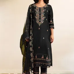 Indo Era Women Floral Embroidered Regular Thread Work Kurta with Trousers & With Dupatta-picture-40