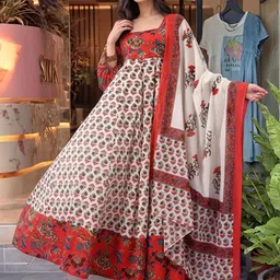 KALINI Floral Printed Pure Cotton Kurta With Trousers And Dupatta-picture-22