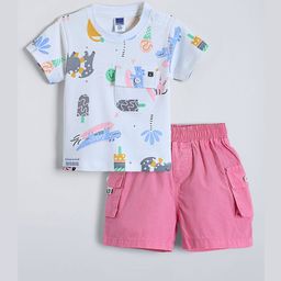 Hopscotch Boys Flap Pocket Printed T-Shirt & Cargo Shorts-picture-21