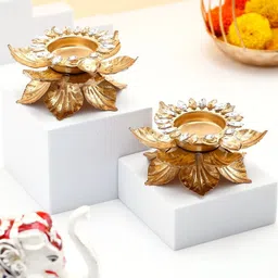 archies Leaves Handcrafted Pack of 2 Gold-toned Metal Diya-picture-29