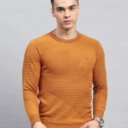 monte carlo Men Self Design Round Neck Yellow Sweater-picture-13