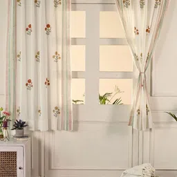 Peepul Tree Rust & White Set of 2 Floral Sheer Window Curtain image 1