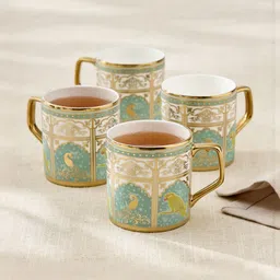 Home Centre White & Blue 4 Pieces Printed Porcelain Mugs 220ml-picture-34