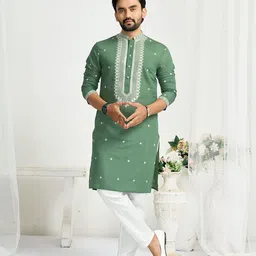 SHOPGARB Men Embroidered Thread Work Pastels Kurta-image-28