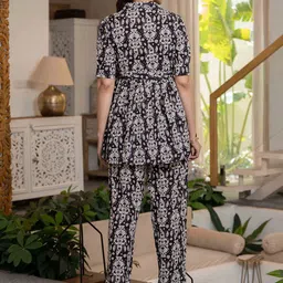 Pistaa Ethnic Motifs Printed Shirt Collar Pure Cotton Tunic With Trousers image 4