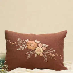 DESIGN GAATHA Brown & Beige Floral Linen Rectangle Cushion Covers-image-73