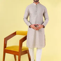 AURIK Men Embroidered Regular Thread Work Pure Silk Kurta with Pyjamas image 2