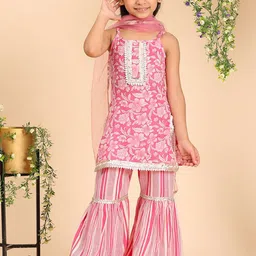 Cutiekins Girls Floral Print Regular Gotta Patti Kurta with Sharara & With Dupatta image 4