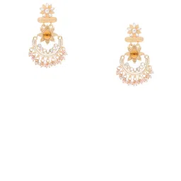 DIVASTRI Gold-Tone Contemporary Shaped Artificial Stone and Beads Drop Earrings image 2