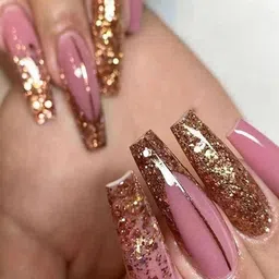 The Pink Truck Set Of 24 Artificial Reusable Nails With Glue - Pink With Golden Coffin image 1