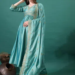 Hirvanti Fashion Ethnic Motifs Thread Work Empire Anarkali Kurta with Palazzos & Dupatta-picture-57