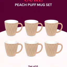 Larah by BOROSIL Peach-Coloured & White Solid Opalware Glossy Mugs Set of Cups and Mugs image 5